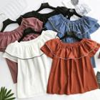 Plain Off-shoulder Short-sleeve Top