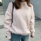 Mock-neck Punched-trim Boxy Sweater