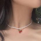 Acrylic Cherry Pendant Faux Pearl Necklace As Shown In Figure - One Size