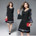 Bell Sleeve Embroidery A-line Dress