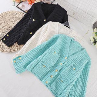 V-neck Pocket Long-sleeve Knit Jacket