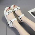 Faux-leather Lettering Velcro Platform Sandals
