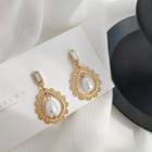 Pearl Alloy Drop Earring 1 Pair - Ear Studs - White & Gold - One Size