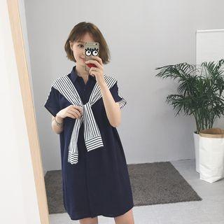 Mock Two-piece Short-sleeve Shirt Dress