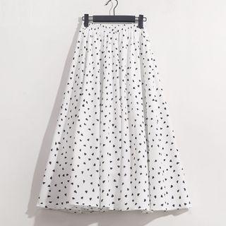Heart Print Midi A-line Skirt Black Heart - White - 58-96cm