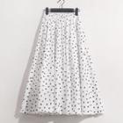 Heart Print Midi A-line Skirt Black Heart - White - 58-96cm