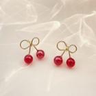 Cherry Ear Stud 1 Pair - Silver Needle - Red Cherry - Gold - One Size