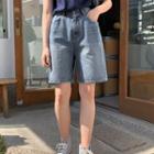 High-waist Pleated Denim Shorts