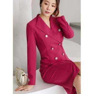 Open-placket Button-detail Midi Dress