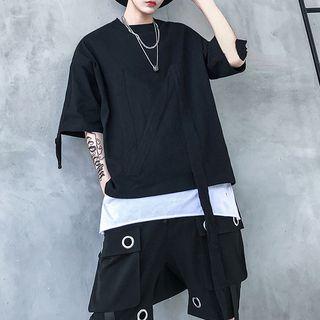Elbow-sleeve Mock Two-piece T-shirt