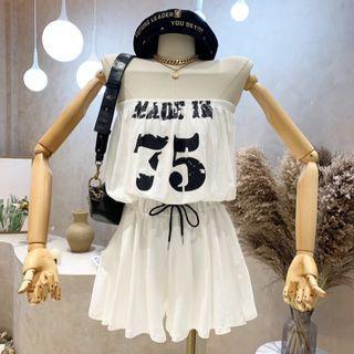 Set: Strapless Number Print Top + Drawstring Shorts
