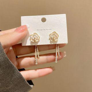 Rhinestone Flower Drop Earring 1 Pair - E5189 - Gold - One Size