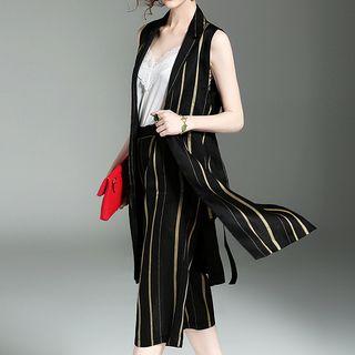 Set: Striped Long Vest + Straight Cut Pants