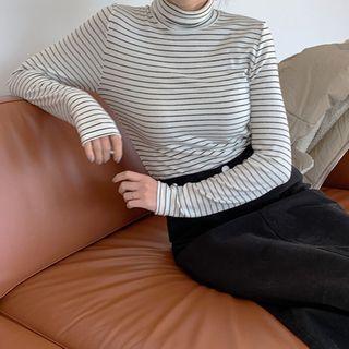 Turtle-neck Pinstriped T-shirt