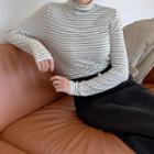 Turtle-neck Pinstriped T-shirt