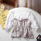 Short-sleeve Floral Mock Two-piece Top