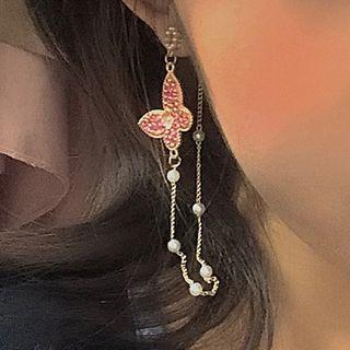 Alloy Butterfly Faux Pearl Earring 1 Pair - 0202a# - Silver Needle - As Shown In Figure - One Size