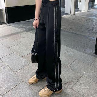 High-waist Rhinestone Straight Leg Pants