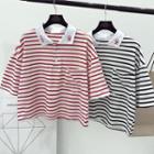 Striped Cropped Short Sleeve Polo Shirt