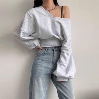 Drop-shoulder Tube-hem Cropped Top