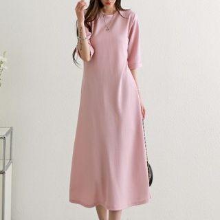Rollup-cuff Midi A-line Dress