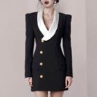 Long-sleeve Contrast Collar Mini Bodycon Dress