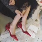 Kitten-heel Bow-accent Velvet Sandals