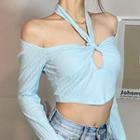 Halter Cold-shoulder Cropped T-shirt