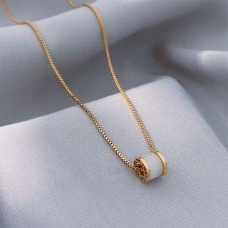 Cat Eye Stone Pendant Stainless Steel Necklace Gold - One Size