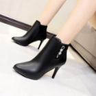 Faux Leather Pointed Toe High Heel Ankle Boots
