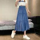 Midi A-line Skirt Denim Blue - One Size