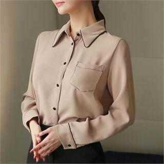 Pocket-front Contrast-trim Blouse