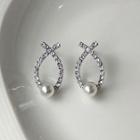 Sterling Silver Faux Pearl Rhinestone Stud Earring 1599 - 1 Pr - Silver - One Size