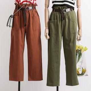 Paperbag High-waist Straight-cut Pants With Belt