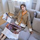 Plaid Cardigan Grid - Light Brown - One Size