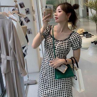Plaid Short-sleeve Blouse / A-line Dress