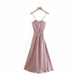 Spaghetti Strap Lace-up Back Midi A-line Dress