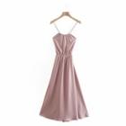 Spaghetti Strap Lace-up Back Midi A-line Dress