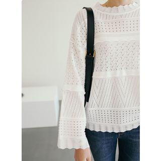 Scallop-trim Perforated Knit Top