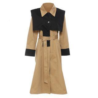 Mock Two-piece Contrast Trim Tie-waist Shirtdress