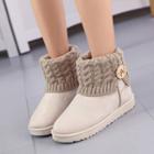 Fleece-lined Knit Ankle Snow Boots