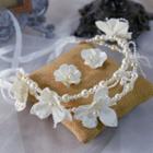 Set: Faux Pearl Floral Wedding Headband + Earring Set - Headband & Earrings - White - One Size