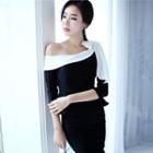 Off Shoulder 3/4-sleeve Sheath Cocktail Dress