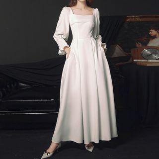Long-sleeve Square-neck A-line Gown