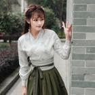 Hanfu Set: Long-sleeve Top + Mini A-line Pleated Skirt