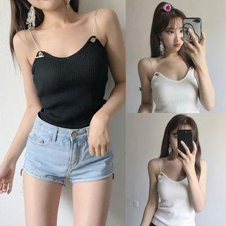Chain-strap Ribbed Camisole Top