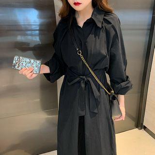 Lantern-sleeve Tie-waist Shirt Dress