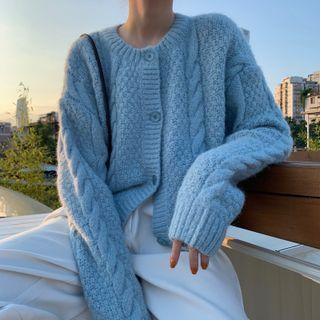 Ruched Long-sleeve Top / Ribbed Knit Cardigan