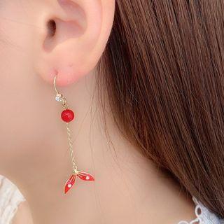 Non-matching Glaze Whale Tail Dangle Earring 1 Pair - Red - One Size