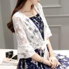 Elbow-sleeve Lace Tie-front Jacket